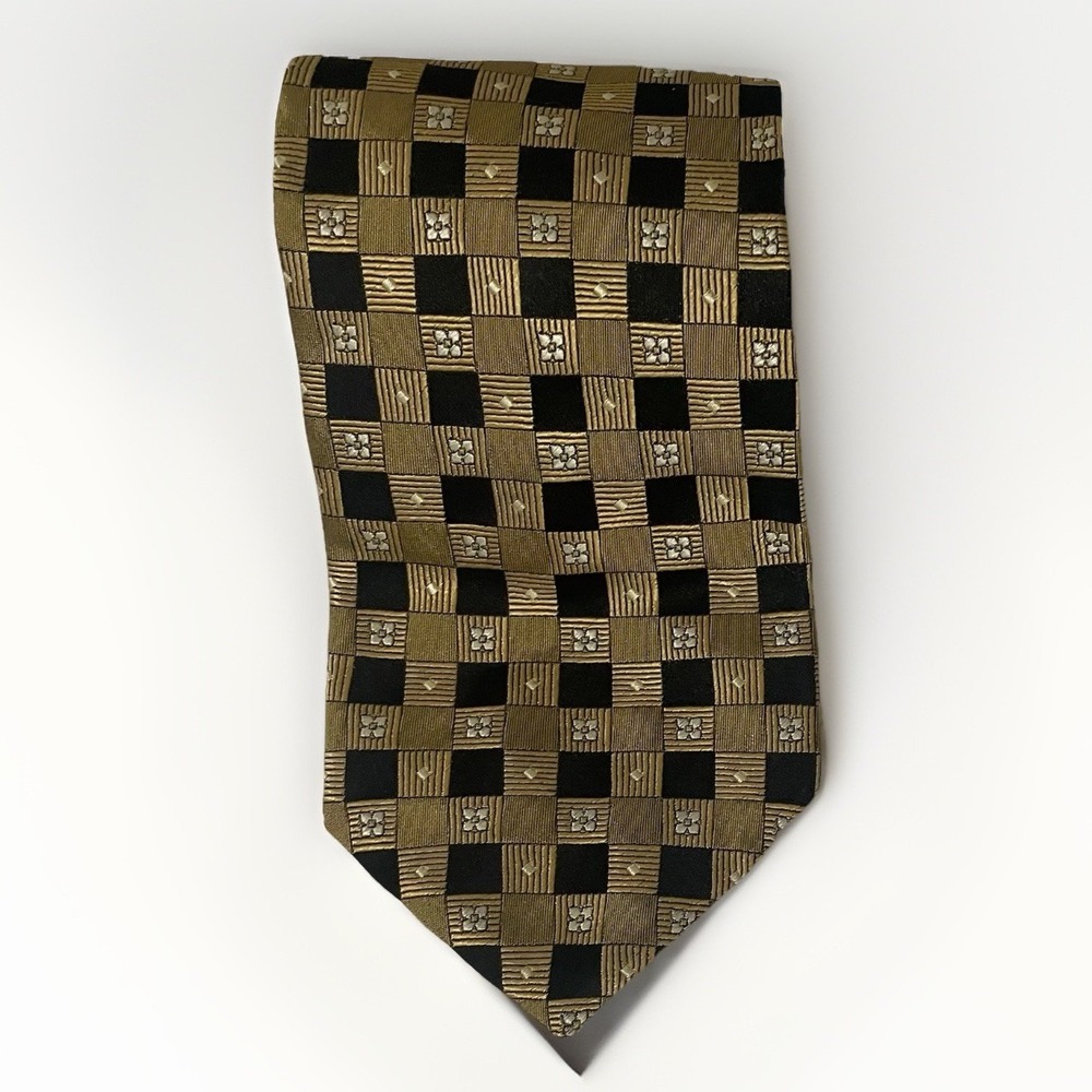 Bruno Piattelli 100% Pure Silk Tie Made In USA Gold/ Multi-color Geometric